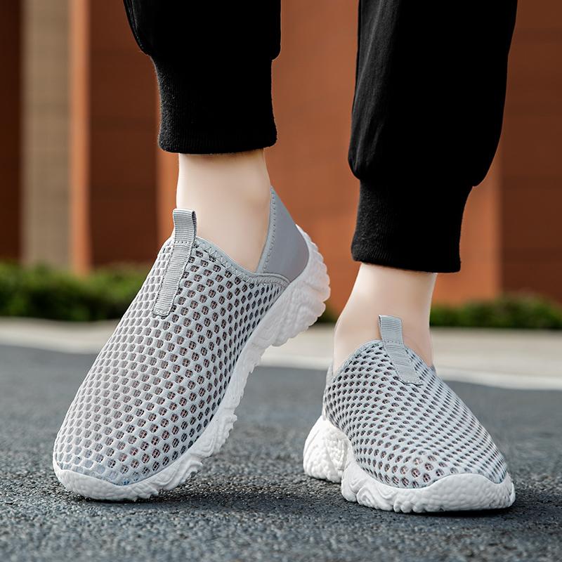 Fashion Trendy Men's Summer Sandals Breathable Casual Beach Lazy Anti-Odor Mesh Shoes Spor Net-Face Shoes Hollow-Out Design Rubber