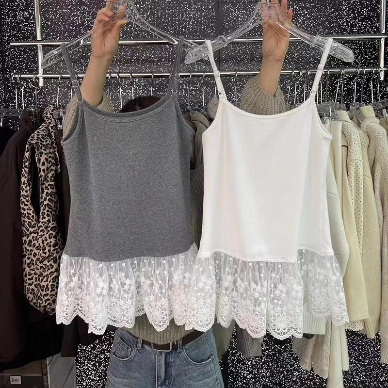 

Женская милая многослойная майка с кружевной отделкой - Универсальный пуловер для весенне-осенней моды. Large