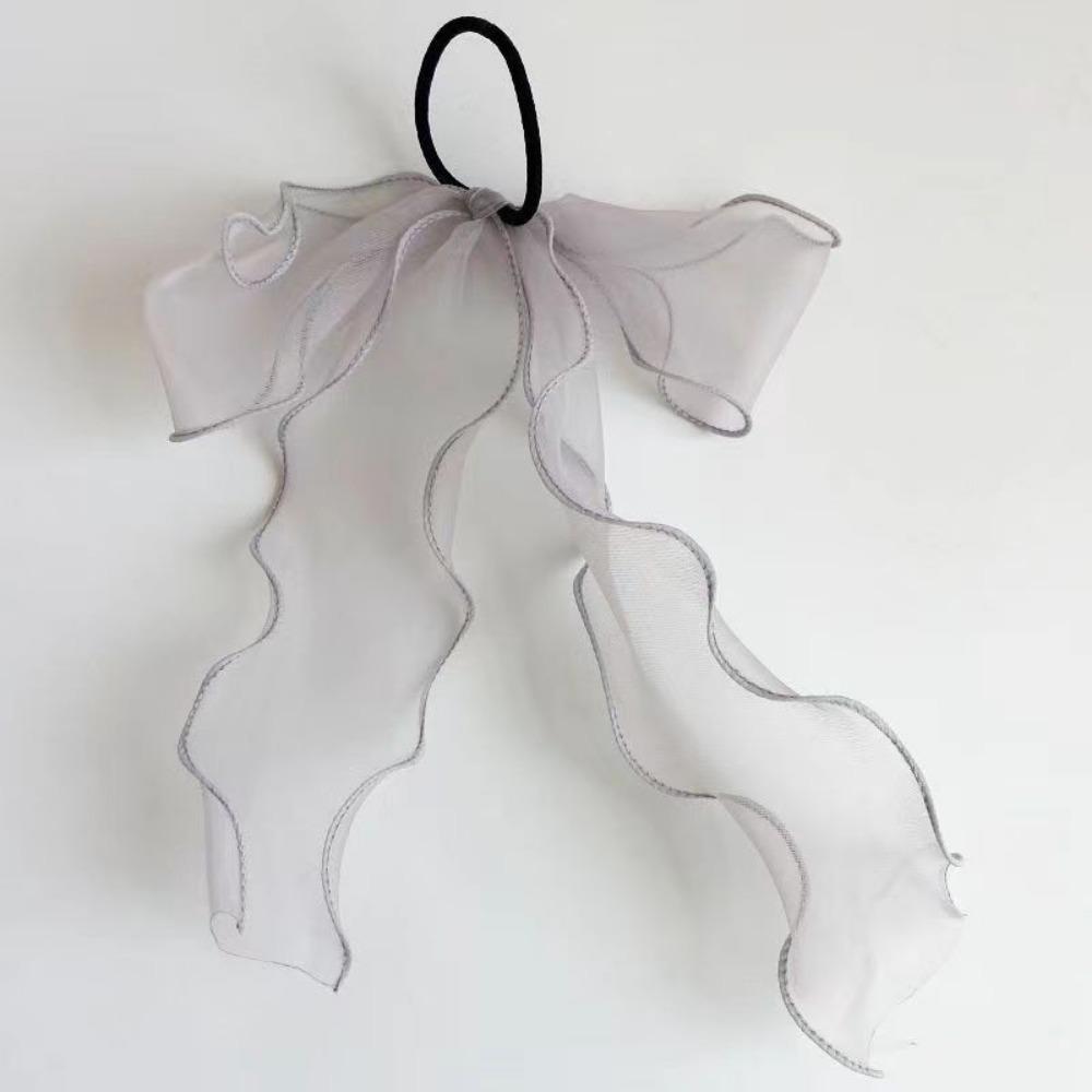 Spring Solid Color Lace Yarn Ribbon Hair Scrunchies Women Bow Elastic Hair Rope Ponytail Holder Girls Hair Ties Accessories