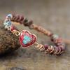 Bracelet Bohème Ethnique en Forme de Cœur en Pierre Naturelle Double Tressage à la Main Cordon Réglable Vintage Unisexe Accessoires de Bijoux