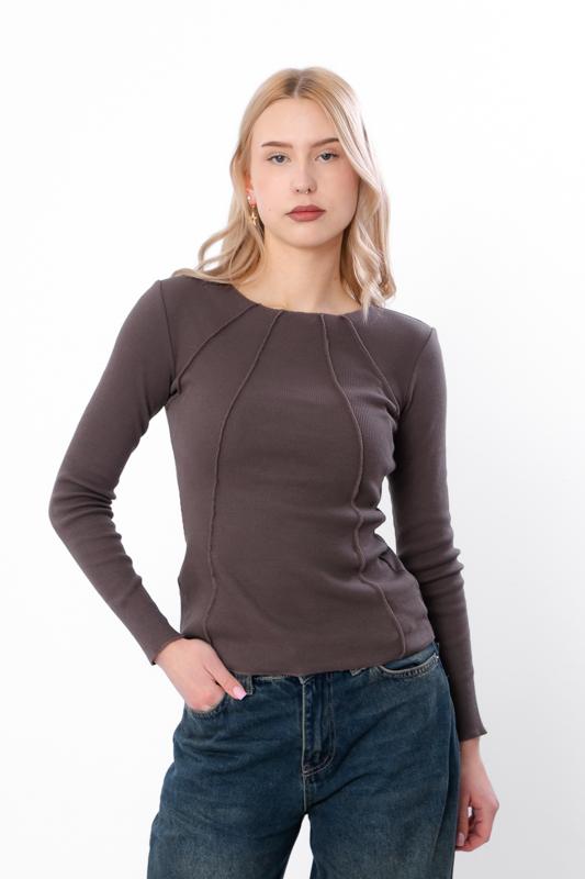 Damen Geripptes Langarmshirt – Stretch-Passform & Stilvolles Ausschnittdetail, Jede Jahreszeit, 8387-019 HC