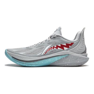 Li Ning Sonic 12 Didysis Baltasis Ryklys Lengvi Stabilūs Neslystantys Dilimui Atsparūs Atraminiai Atšokantys Žemi Krepšinio Batai Vyriškas Sportbačiai Pilki Raudoni ABAU019-6