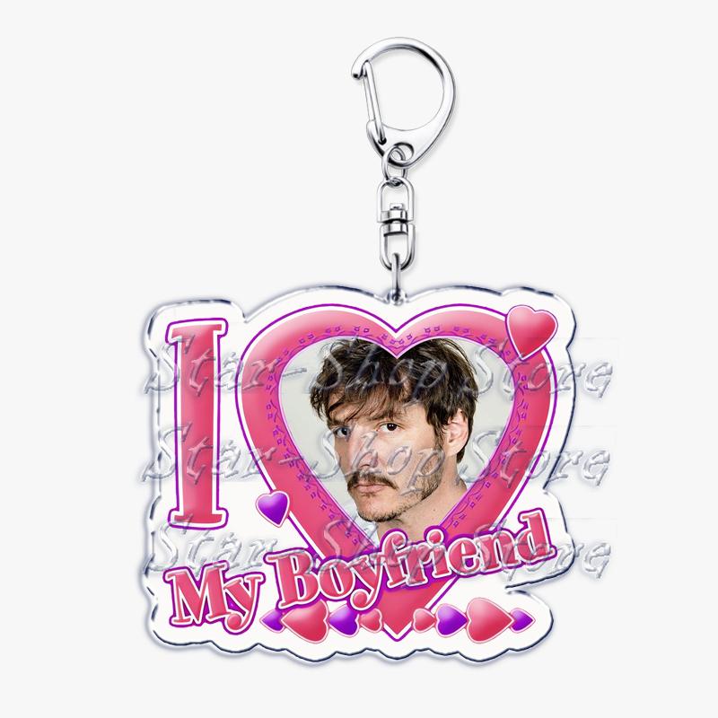 Hot Pedro Pascal I Love My Boyfriend Heart Keychain for Women Accessories Key Chain Ring Keychains Jewelry Fans Gifts