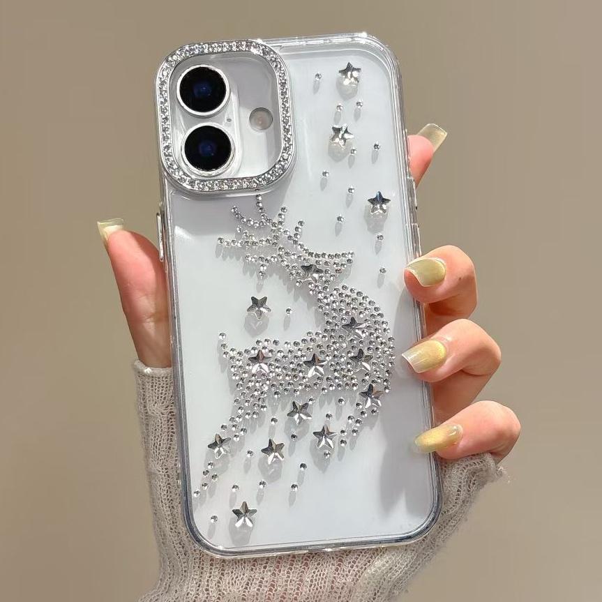 Diamond Rose Case For iPhone 14 Pro 15 ProMax 16 Pro Max Glitter Transparent Cover Funda For iPhone 13 12 11 Luxury Phone Shell