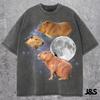 Three Capybara Vintage Graphic T-shirt, Retro Capybara Moon Tshirt, Capybara Lovers, Funny Capybara Tee, Oversized Washed Tee, Capybara Gift