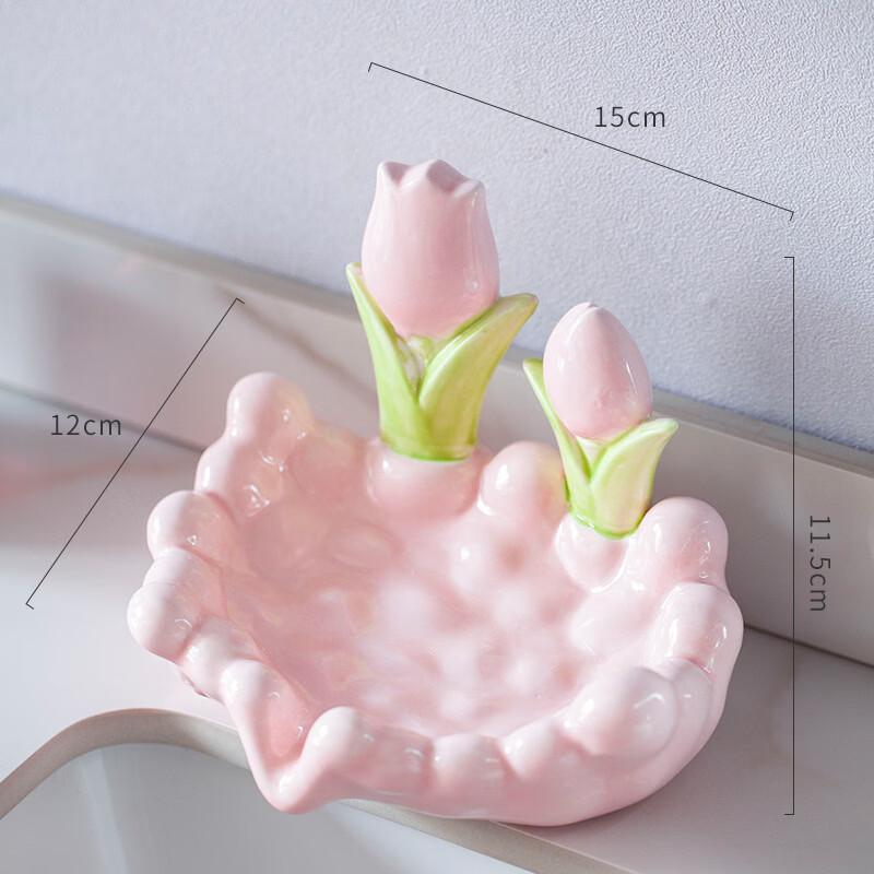 

Pink Tulip Ceramic Soap Dish Set