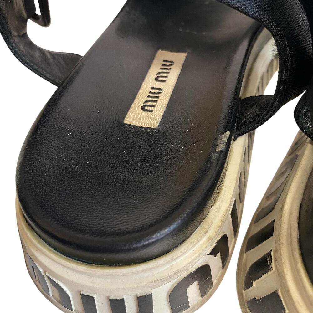 MIUMIU logo Satin With Strap Sports Sandals Sandals black Satin Women Used