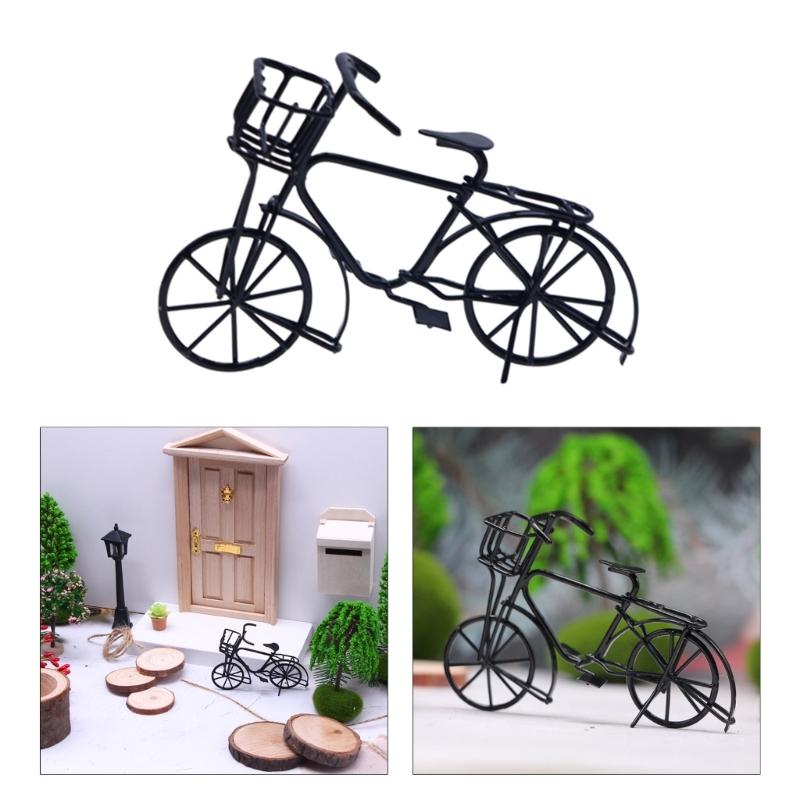 Miniature Bicycles Mini House Furniture Dollhouse Accessory Metal Bike Decorations Supplies Gift 1:12 Scale Black