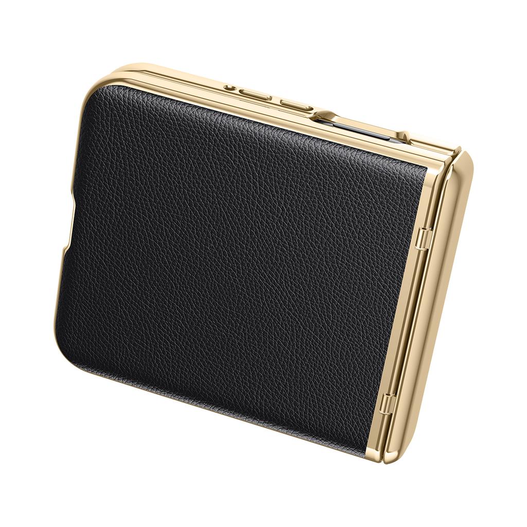 For Motorola Razr 50 Ultra 5G Case with Rear Small Screen Protector Hinge Protection Leather Back Cover Electroplated Edge