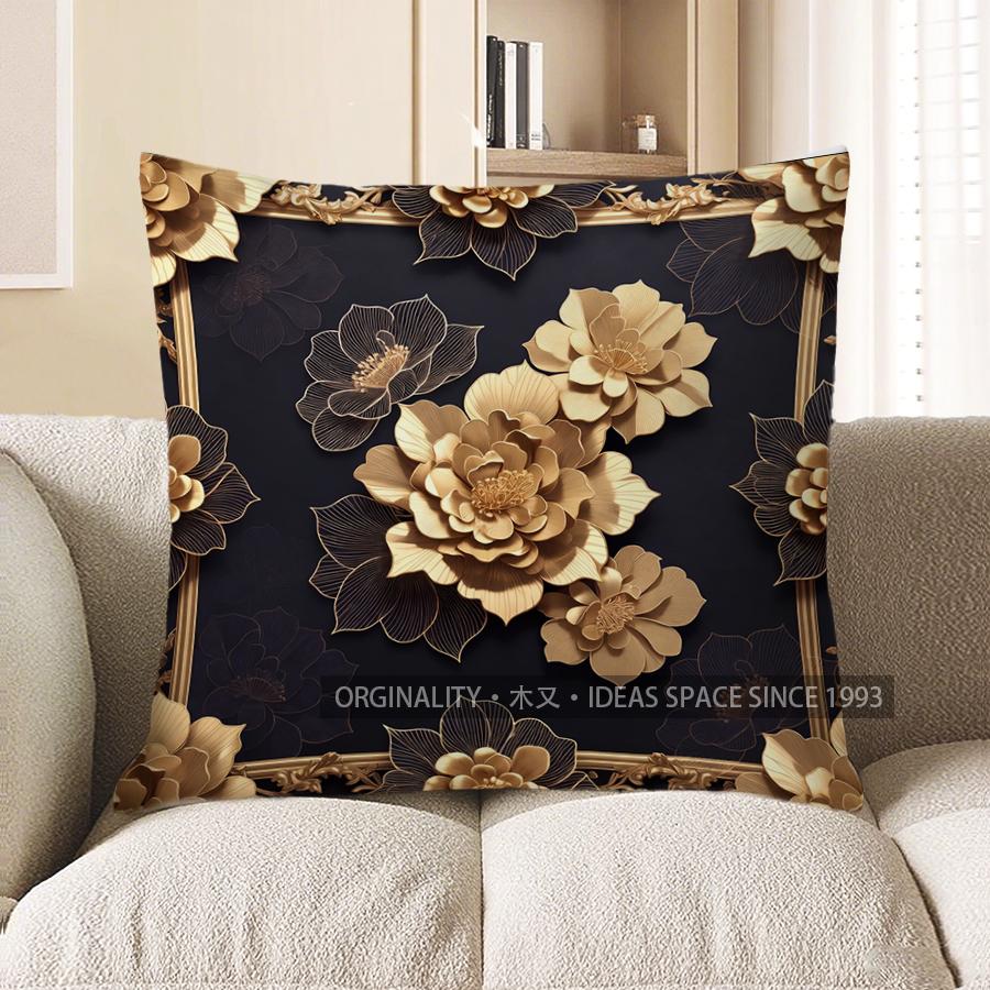 2D Gilded Floral Patterned Decorative Pillow Covers Pattern Cushion Cover Suitable For Sofa Bedroom Car Pillow Cover
