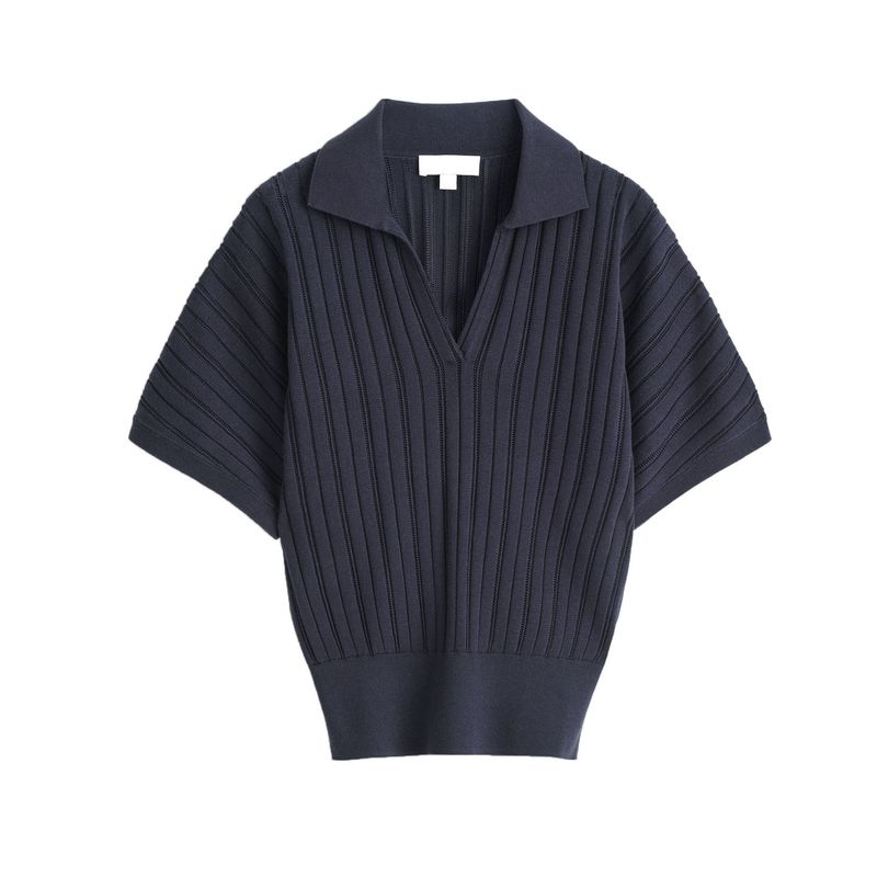 

CS Осень Новая Женская Одежда Стиль для Поездок Повседневная Версия Отложной Воротник Рукав Летучая Мышь Вязаная Рубашка Поло 1282977 Navy L