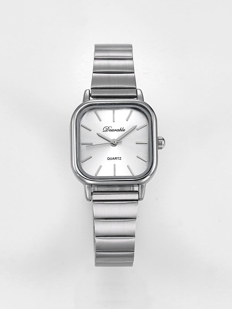 Ceas de damă pătrat cu quartz Oțel inoxidabil Exquis Fasion Ceas de mână pentru damă simplu și casual
