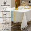 Embroidery Tassel Tablecloth,Cotton Linen Dust Proof Dinner Table Cover,for Kitchen Dining Room Party Home Tabletop Decoration