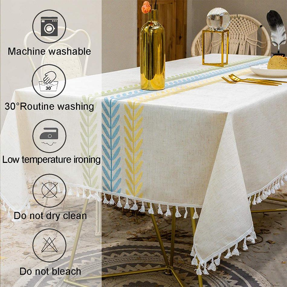 Embroidery Tassel Tablecloth,Cotton Linen Dust Proof Dinner Table Cover,for Kitchen Dining Room Party Home Tabletop Decoration