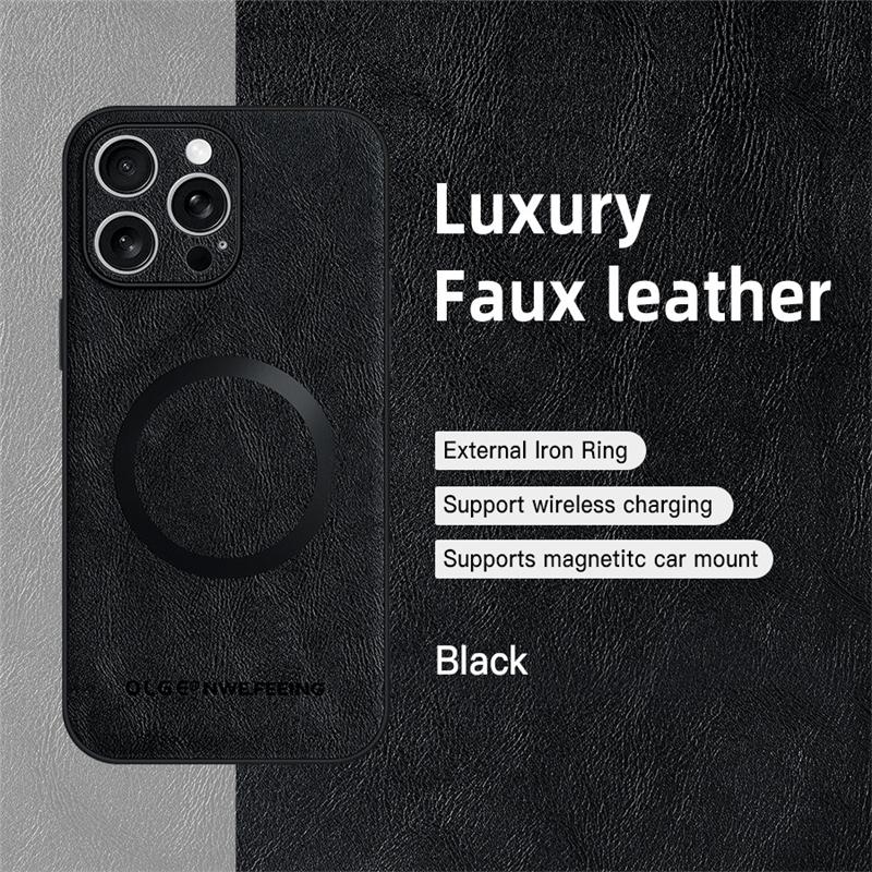 Wireless Charging For Magsafe Magnetic Phone Cases For iPhone 16 13 15 14 11 12 Pro Max 16e Leather Cover For iPhone 15 16 Plus