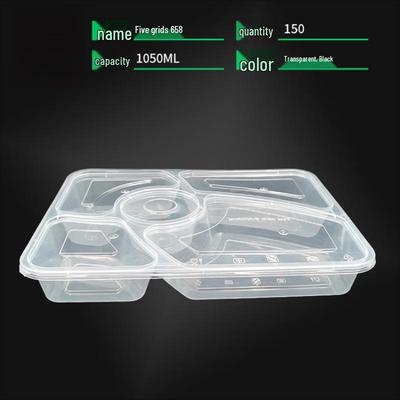 WS Disposable 5-Compartment Rectangular Plastic Lunch Box with Lid