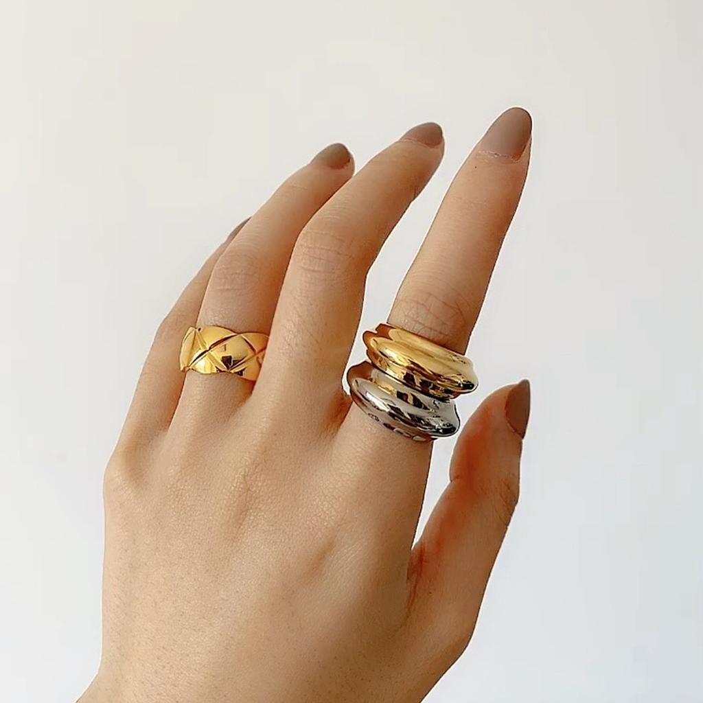 Japan and South Korea Irregular Geometric Exquisite Ring Titanium Steel Electroplating Stacked Wearing High-end Ring
