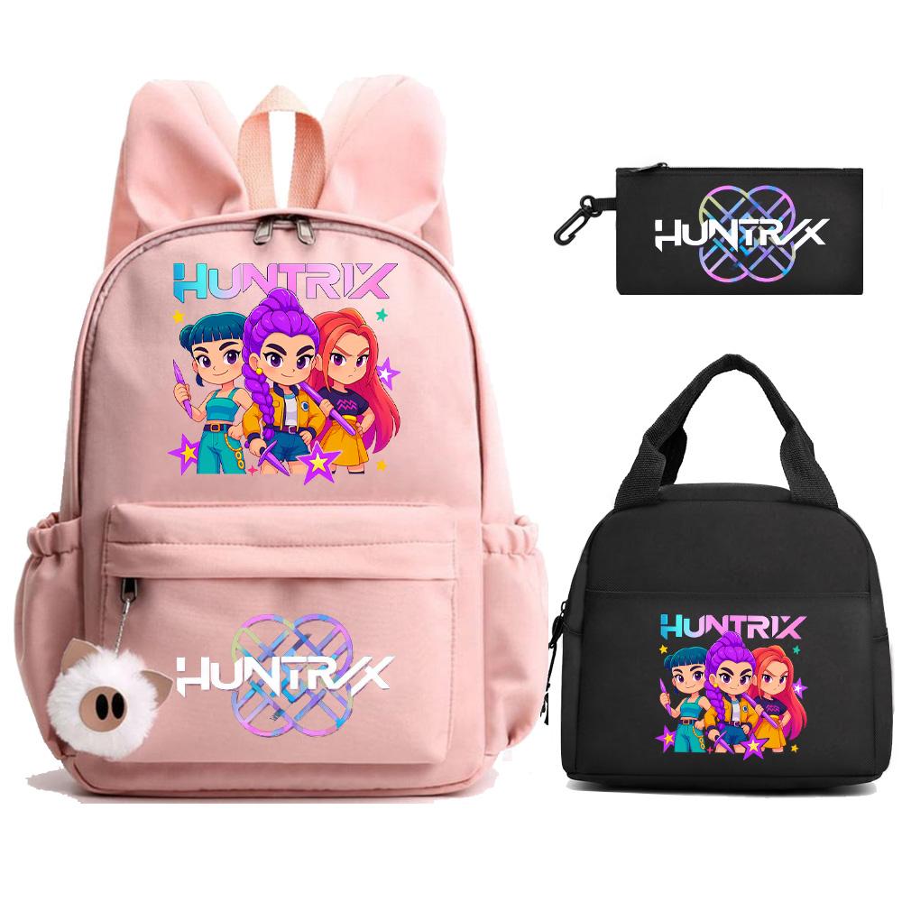 3Pcs/set K-Pop Demon Hunters Printed Backpack with Lunch Bag Pengcil Case for Teenager Girl Boy Back To School Bookbag Large Capacity Travel Bag