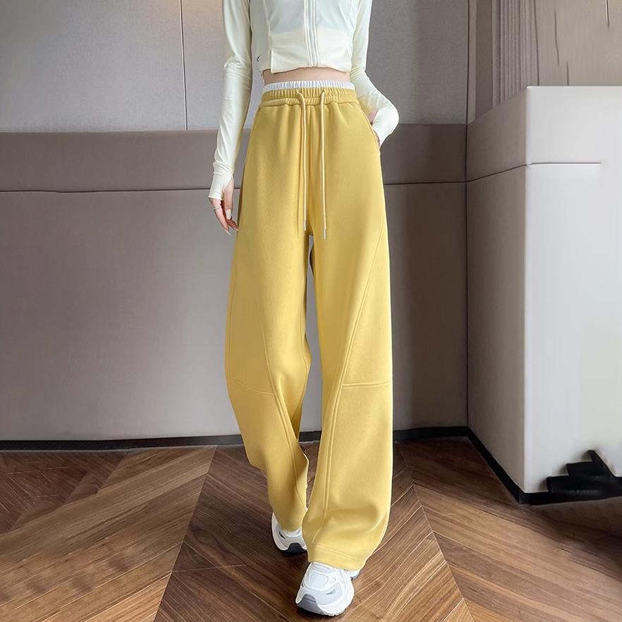 

Женские спортивные брюки бананы с высокой талией и широкими штанинами в стиле Гонконга - Повседневные спортивные брюки весна/лето 2025 L жёлтый
