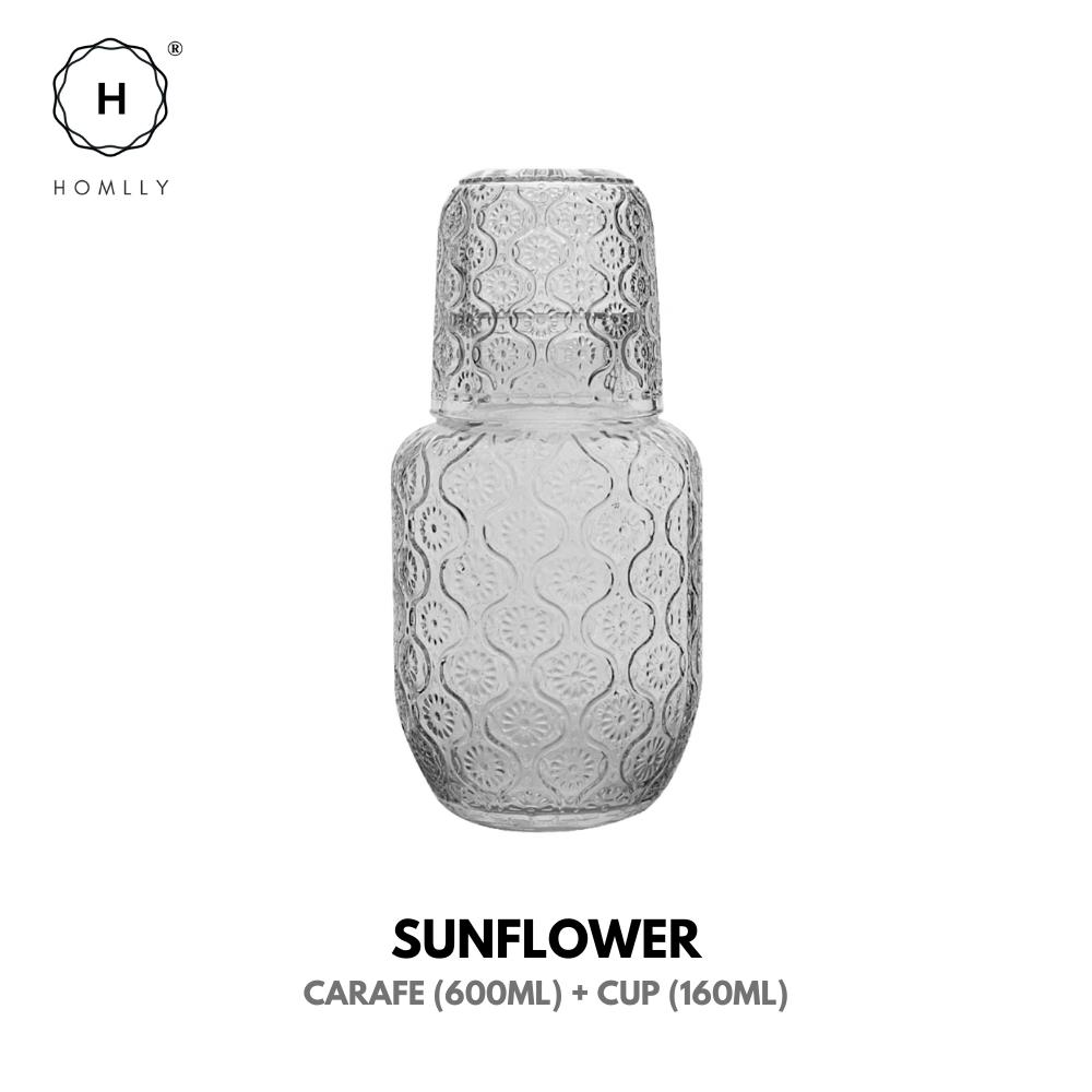 Homlly Clive Clear Bedside Carafe with Glass Cup for Bedroom or Kitchen