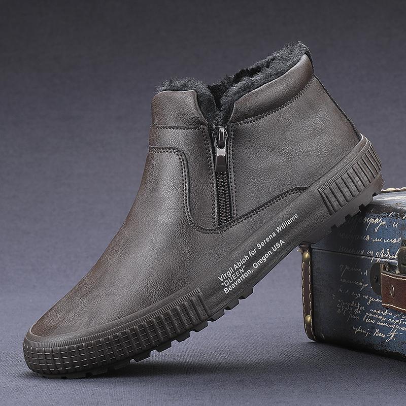 

Fashion Man Winter Warm Leather Boots Warm Plush Inside High Tops Casual Shoes Slip on Keep Warm Thick Fur Men s Platform Ankle Boots 44 кофейный