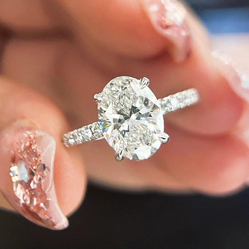 NeeTim 3ct Oval Cut Moissanite Lab Diamond Rings for Women 925 Sterling Silver Proposal Ring Wedding Engagement Band Jewelry