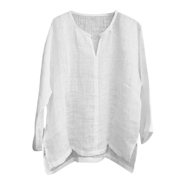 Men's Summer Spring Long Sleeve Loose Shirt Solid Color Casual Long Sleeve Cool Shirt Vn-eck Tops Size