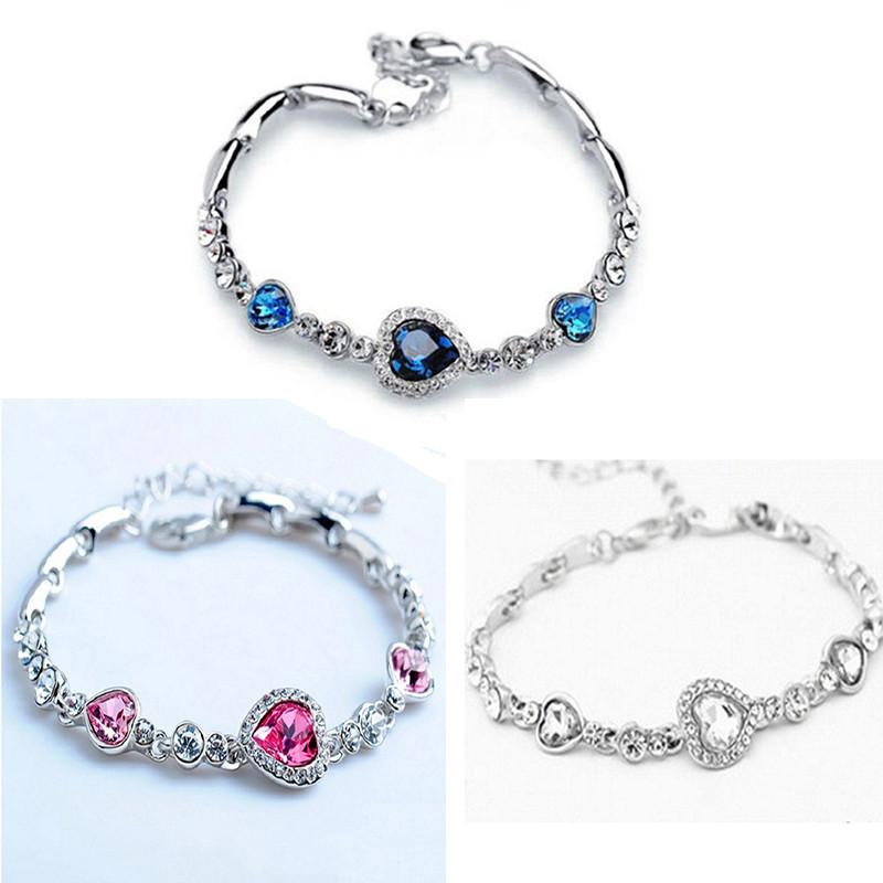 Ocean Heart Crystal Bracelet For Women With Silver Plating Fashion Jewelry Gift