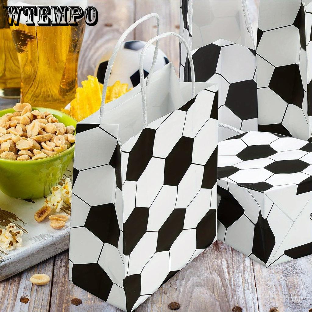 24 Pack Soccer Themed Paper Party Favor Bags with Handles - Durable Kraft Gift Storage Packaging for Sports Birthday, Team Events Tote Bags