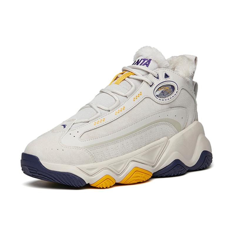 Anta Life Collection Anti-Slip Wear-Resistant Lightweight Warm High-Top Casual Shoes Men's Gray Yellow Purple Sneakers 912148990-1