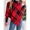 Autumn/Winter Women's Hooded Sweatshirt Casual Colour-Blocked Checked Turtleneck Long-Sleeved Cape Knit Jumper Christmas Ladies' Knitted Top