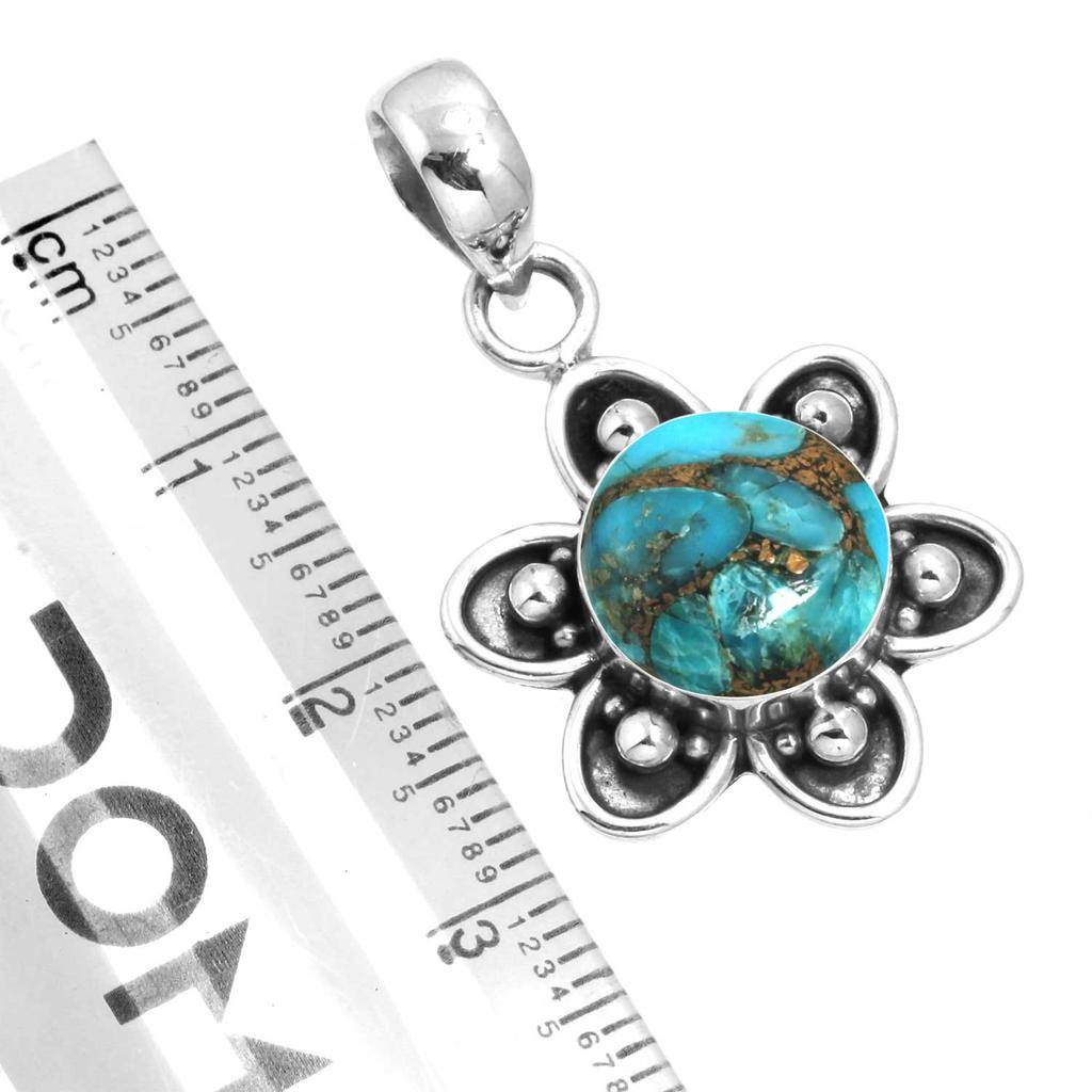 925 Sterling Silver Pendant Women Gemstone Handmade Jewelry Wedding Gift Blue Green Purple Copper Turquoise Pearl Lapis Mother Of Pearl Fashion