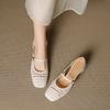 French Retro Soft Leather Square Head Woven Hollowed Mary Jane Shoes Women's 2025 New Middle Heel One-word Strap Single Shoes Women