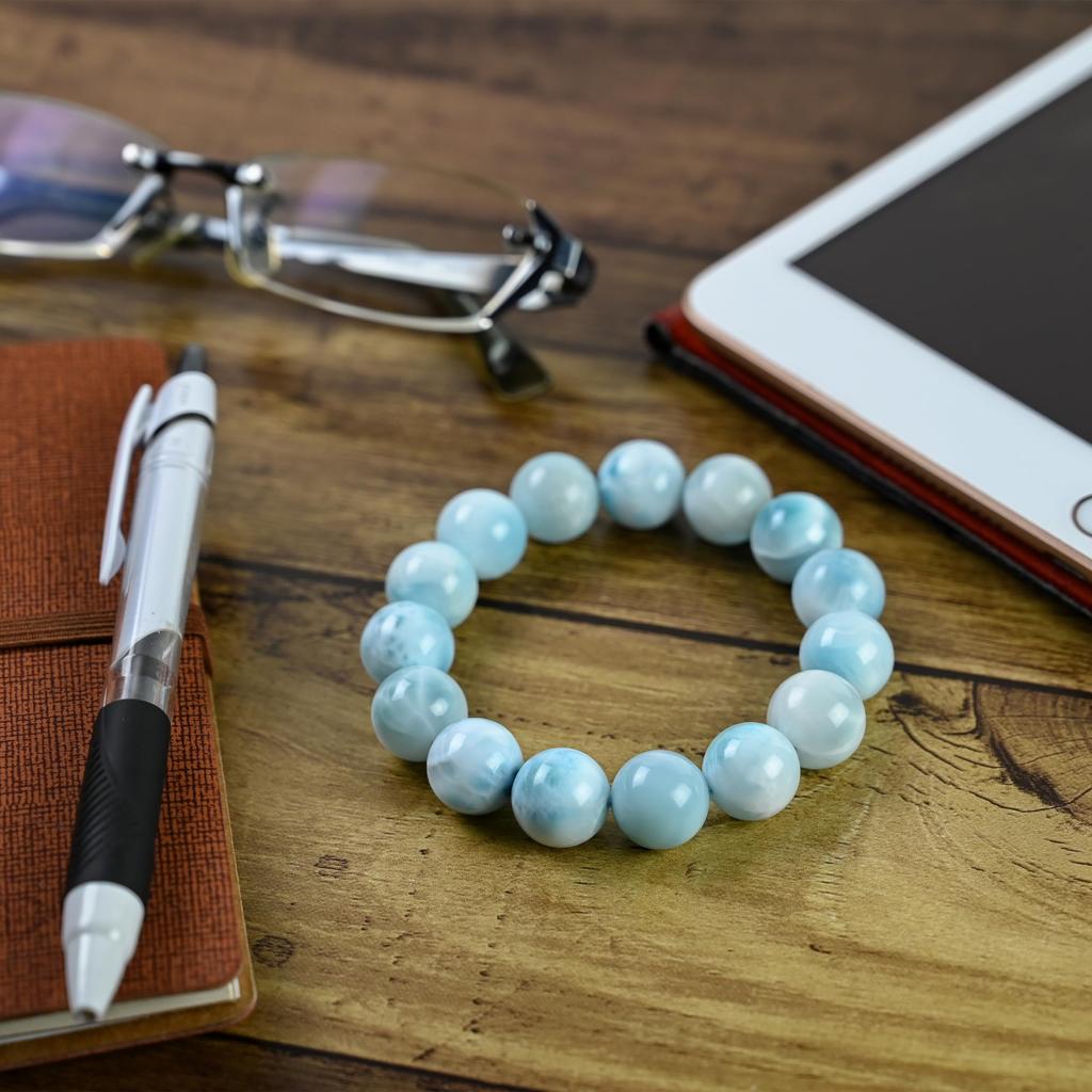 Eigado Larimar Inner Diameter Healing Natural Power One of the Three Greatest Healing Stones Bracelet, 14.5mm Beads, 61.4g, 17cm, Stone, Stone, Stone,