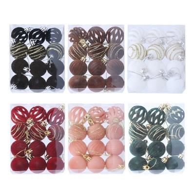 12pcs/Set 4CM Christmas Ball Ornaments Sparkling Flocking Christmas Spheres Velvet Plastic Christmas Tree Props Christmas Party