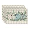Pumpkins Eucalyptus Leaves Fall Placemats Set of 4, 12x18 Inch Autumn Thanksgiving Harvest Vintage Table Mat for Party Dining Decoration