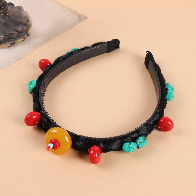 Simulation Wigs Hairband with Beads Ethnic Headband for Girl Festival Parties