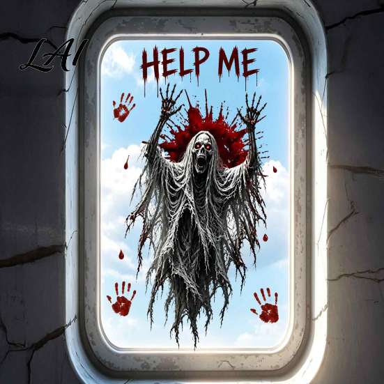 Interior Exterior Window Decorations Halloween Static Clings Skeleton Ghost Wall Sticker with Blood Reusable PVC Film Handprints Scary Decor
