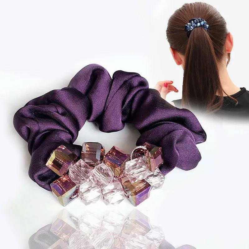 Eleganti scrunchies in tessuto floreale con cristalli per donne e ragazze, elastici per capelli, accessori per legare i capelli, anello per capelli, corda, copricapo