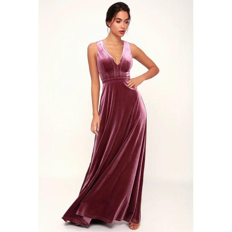 

Law High Texture Lu Heavy Industry Thick Velvet V-neck Sexy Flattering Fishtail Formal Dress Annual Meeting Party Long dress Pink XL