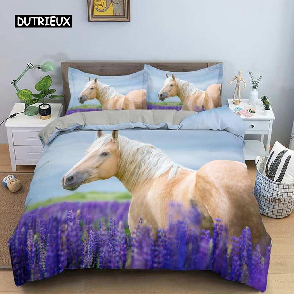 Koňské ložní soupravy Jednolůžko Dvoulůžko Queen King Size Přikrývka/Povlak na peřinu s povlakem na polštář 2/3 ks Ložní prádlo Polyesterový povlak na přikrývku