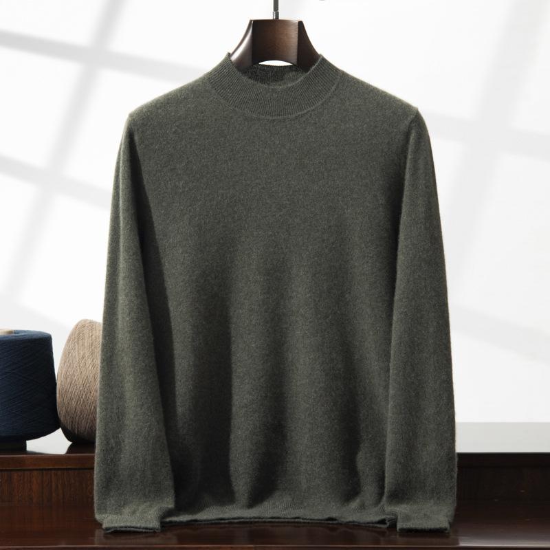New cashmere sweater men's semi-turtleneck pullover thickened sweater loose and versatile solid color cashmere knitting