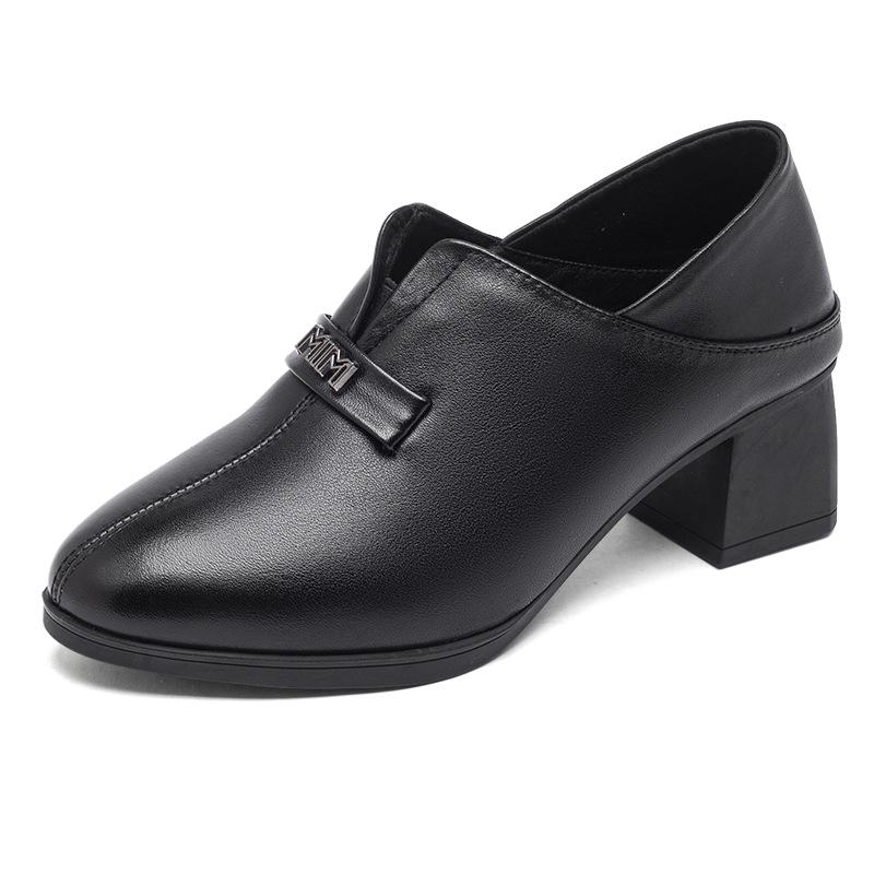 Autumn 2025 Women's Casual Chunky Heel Genuine Leather Shoes - Bestseller, Modern Mid-Heel Style.