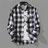 Men's Black and White Plaid Shirt - Korean Style, Trendy, Casual Long-Sleeve for Spring/Autumn