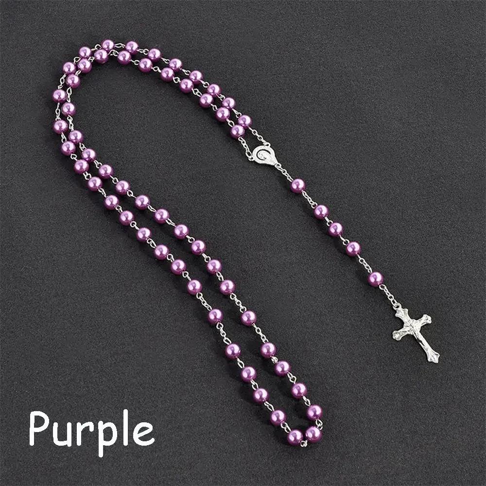 Jewelry Crucifix Charm Vintage Cross Necklace Jesus Rosary Beads Chain Virgin Mary Pendant