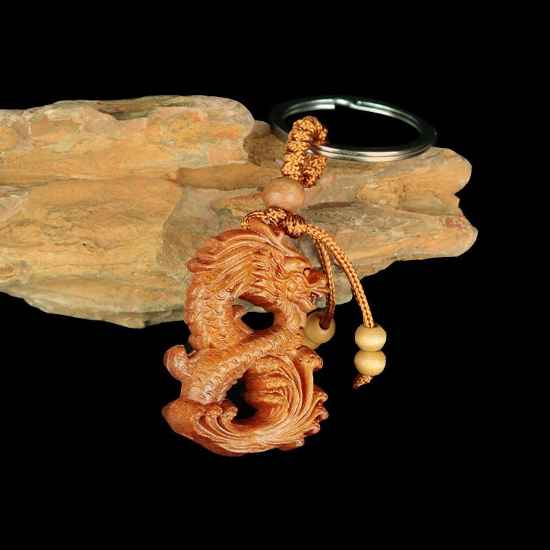 Peach & Jujube Wood Zodiac 3D Keychain: High-End Guardian Amulet Jewelry.