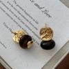 Irregular Ball Pleated Stud Earrings Women'S Year Fashion Retro Niche Versatile Maillard Style Tiger'S Eye Earrings
