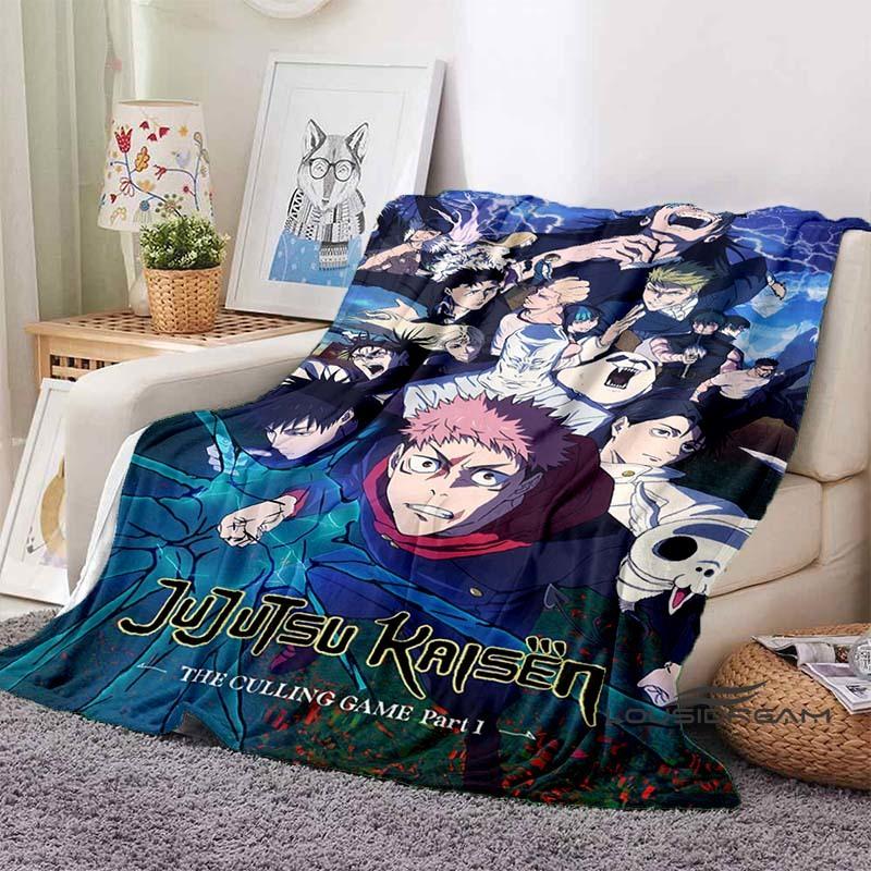 Jujutsu Kaisen Cartoon-Themed Flannel Blanket — Soft & Cozy Throw for Bed, Sofa, or Picnic Use — A Great Gift for Kids