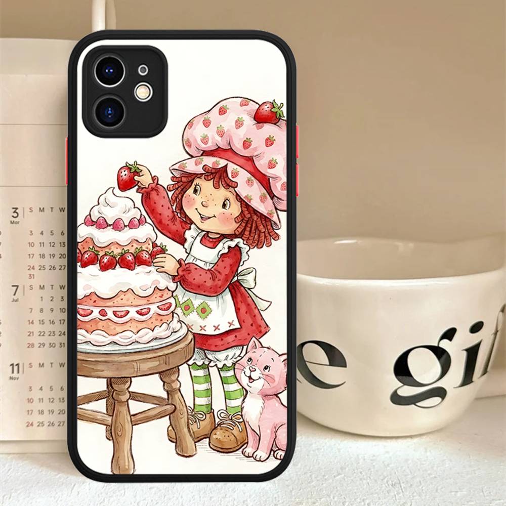 S-Strawberry-shortcake Girl For IPhone 11 12 13 14 15 16 Pro Max Plus X XS MAX Back Cover Matte Phone Case