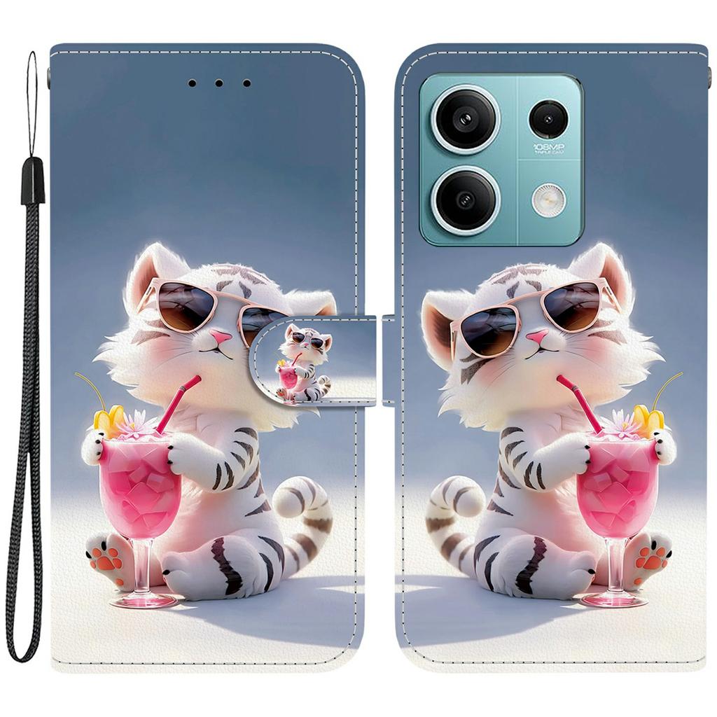 Für Xiaomi Redmi Note 13 5G Hülle Musterdruck Sturzsicher Leder Klapp-Brieftasche Handyhülle mit Lanyard